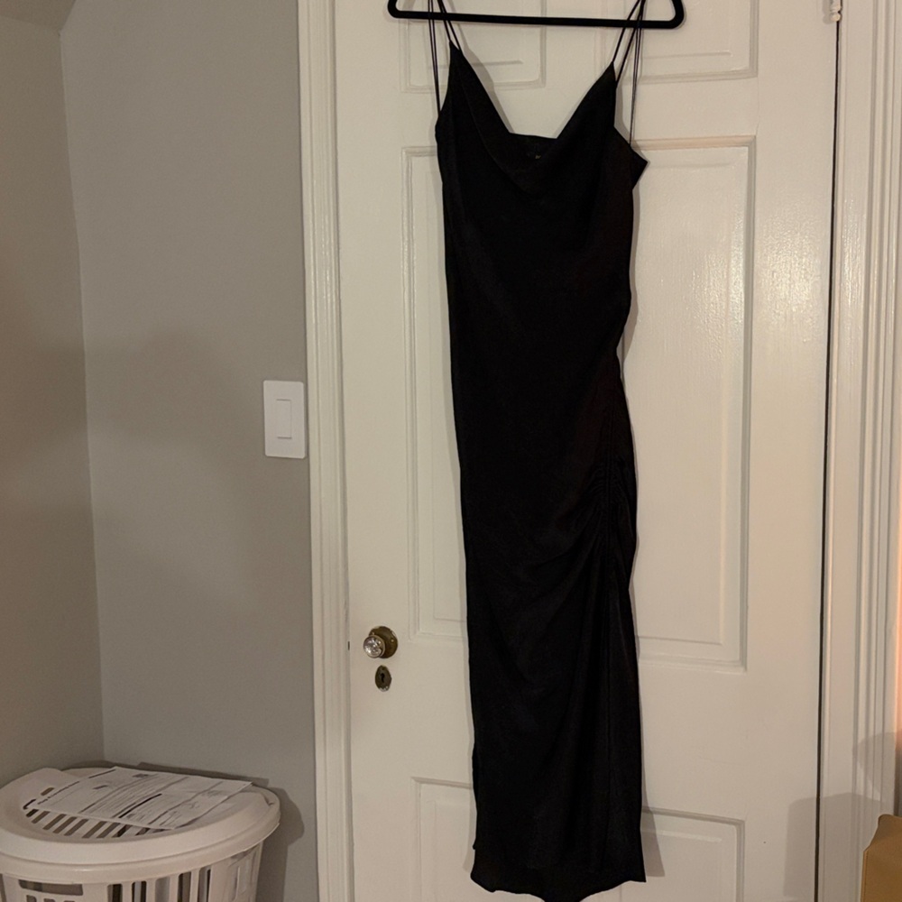 Zara Basic Black Cowl Neck Midi Dress